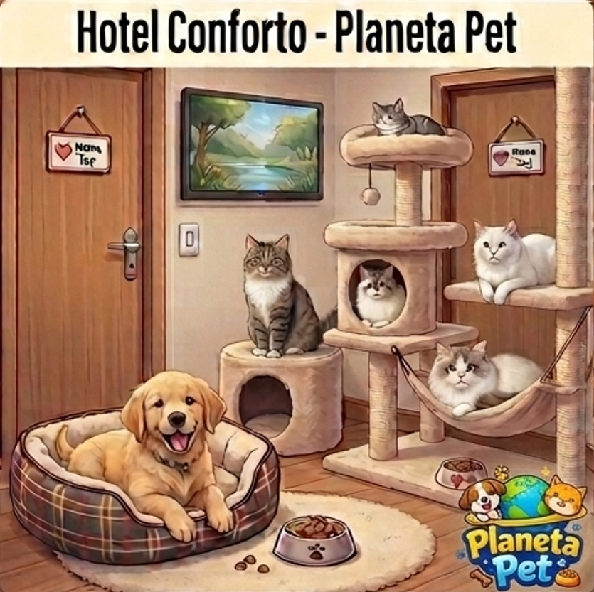 Imagem demonstrando o serviço de hotel para cães e gatos